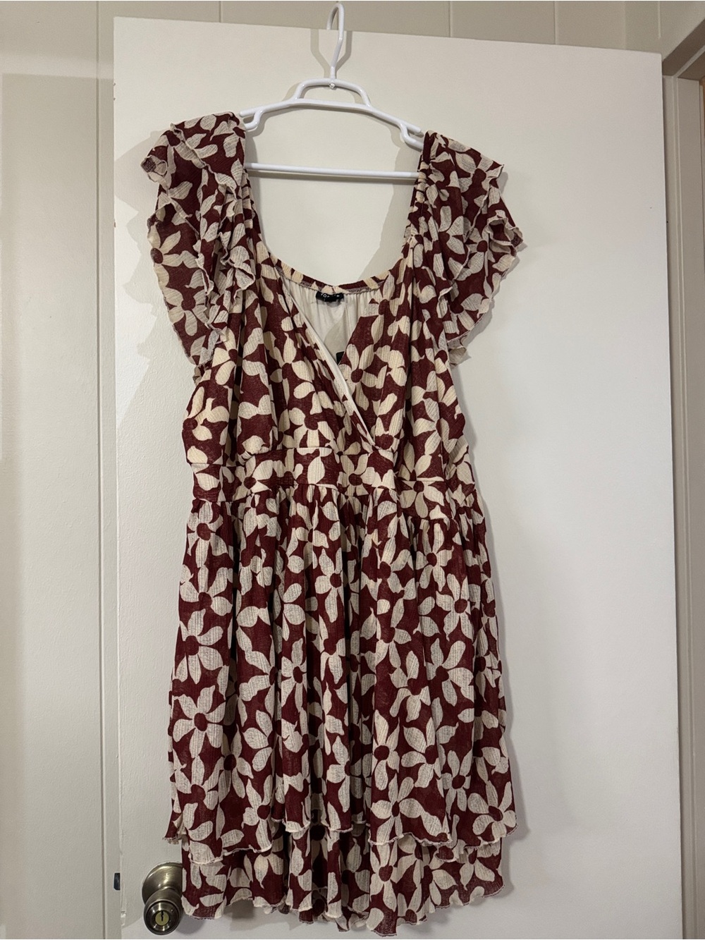 torrid Cream and Burgundy Floral V-Neck Romper